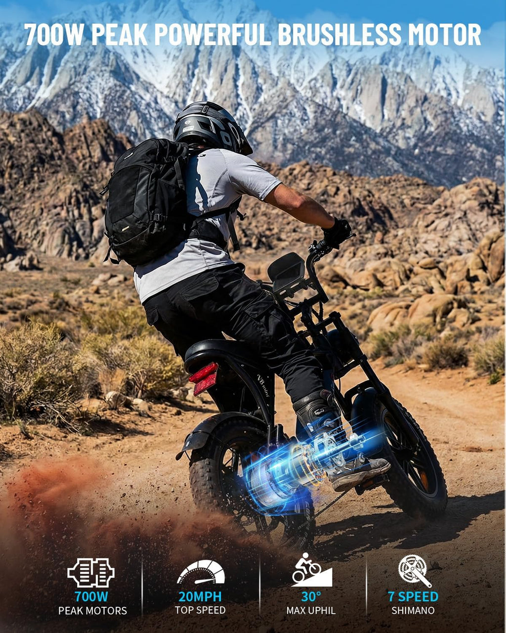 OUXI V8 Series Electric Bike for Adults, Peak 500W/1000W,20/31 MPH, 10.4/15/30 AH Removable Battery, 16''/20' Fat Tire Electric Bike,7-Speed Gear Electric Bicycles,Ebike Moped for Commuting & Off-Road
