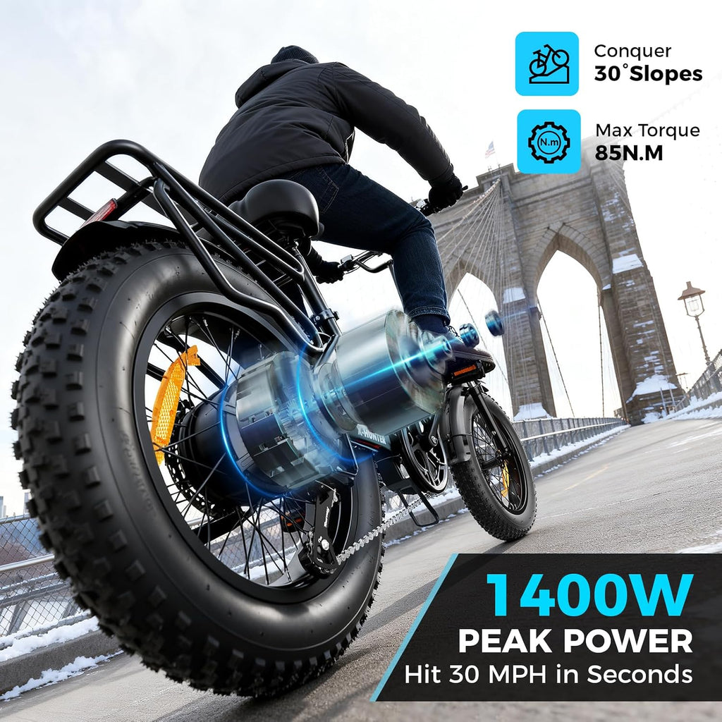 Jasion X Hunter/PRO Electric Bike for Adults,1800W/1400W Peak 20''Fat Tire Foldable Ebike,Folding E Bike Up to 80/70 Miles Range,720/624WH Removable Battery,30 MPH E Bike,Certified by UL2849