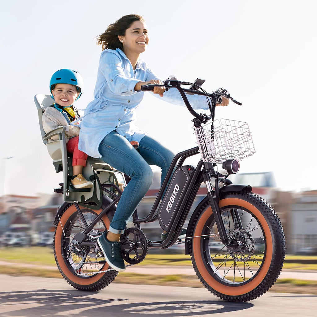 bluebiko 2 Seater Electric Bike, 48V 20AH(𝟗𝟔𝟎𝐖𝐇) Large Removable Battery, 𝟏𝟑𝟎𝟎𝐖 Peak Motor, 20'x 4.0' Fat Tire Ebike for Adults, 80+Miles, City Couple E Bike for All Terrain