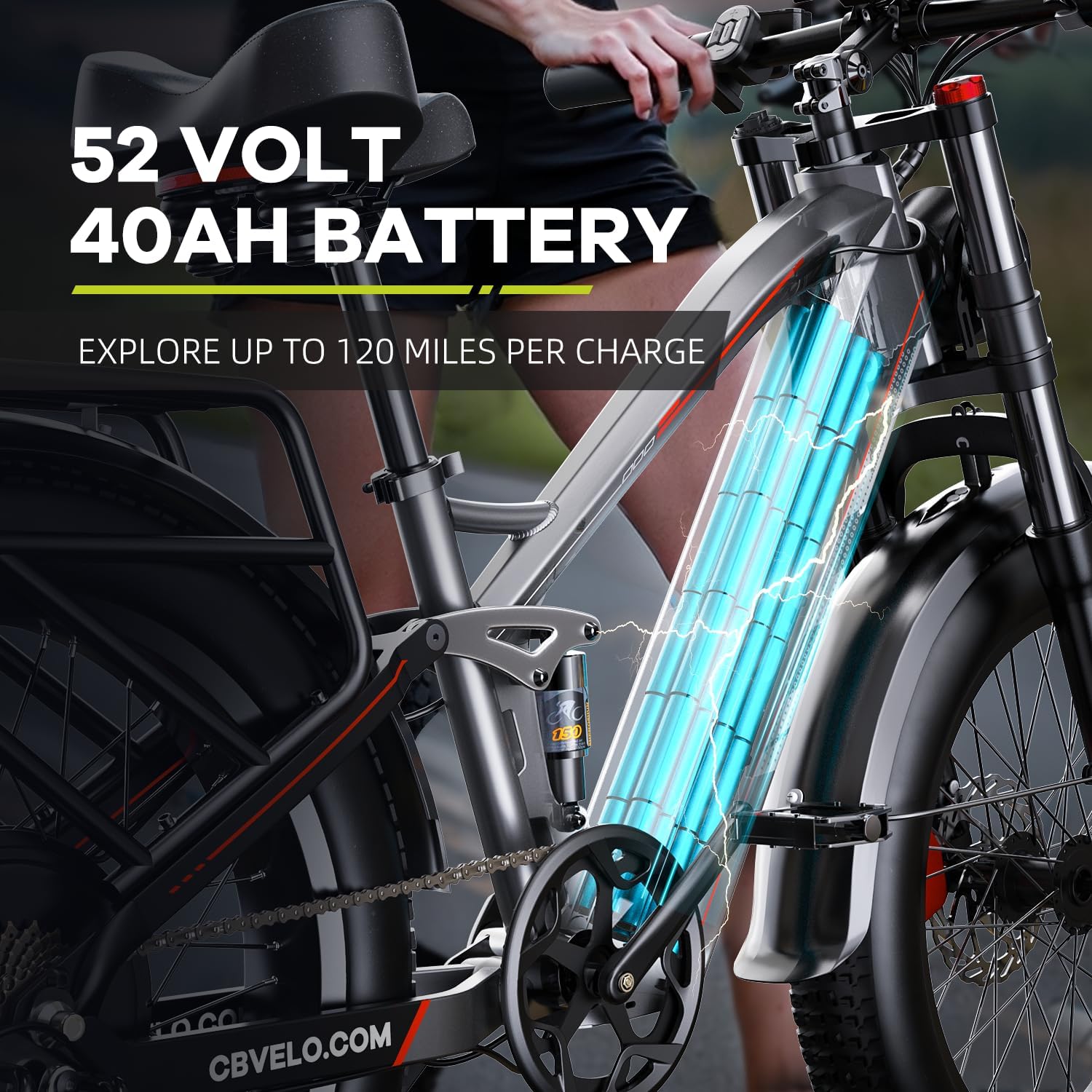 26' Electric Bike for Adult,750w Peak,up 150 Miles 52V 40Ah Battery Ebike,26' x 4.0 Fat Tire Adult Electric Bicycles for All Terrain,Electric Mountain E-Bike,UL Certified Commuter Ebikes, 7-Speed