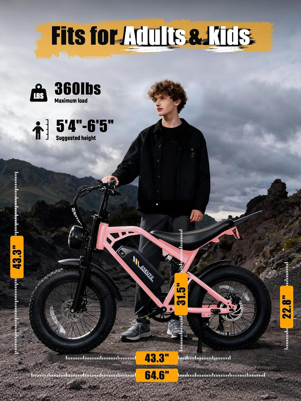 ESKUTE V200 Electric Dirt Bike for Adults,52V20.8Ah Battery,20' x4.0 Fat Tire,32MPH,NFC Unlock Color Display,7-Speed Dual Suspension,Dirt E-Bike,80 Miles, Streamlined Frame, E-Bike for Youth & Adults