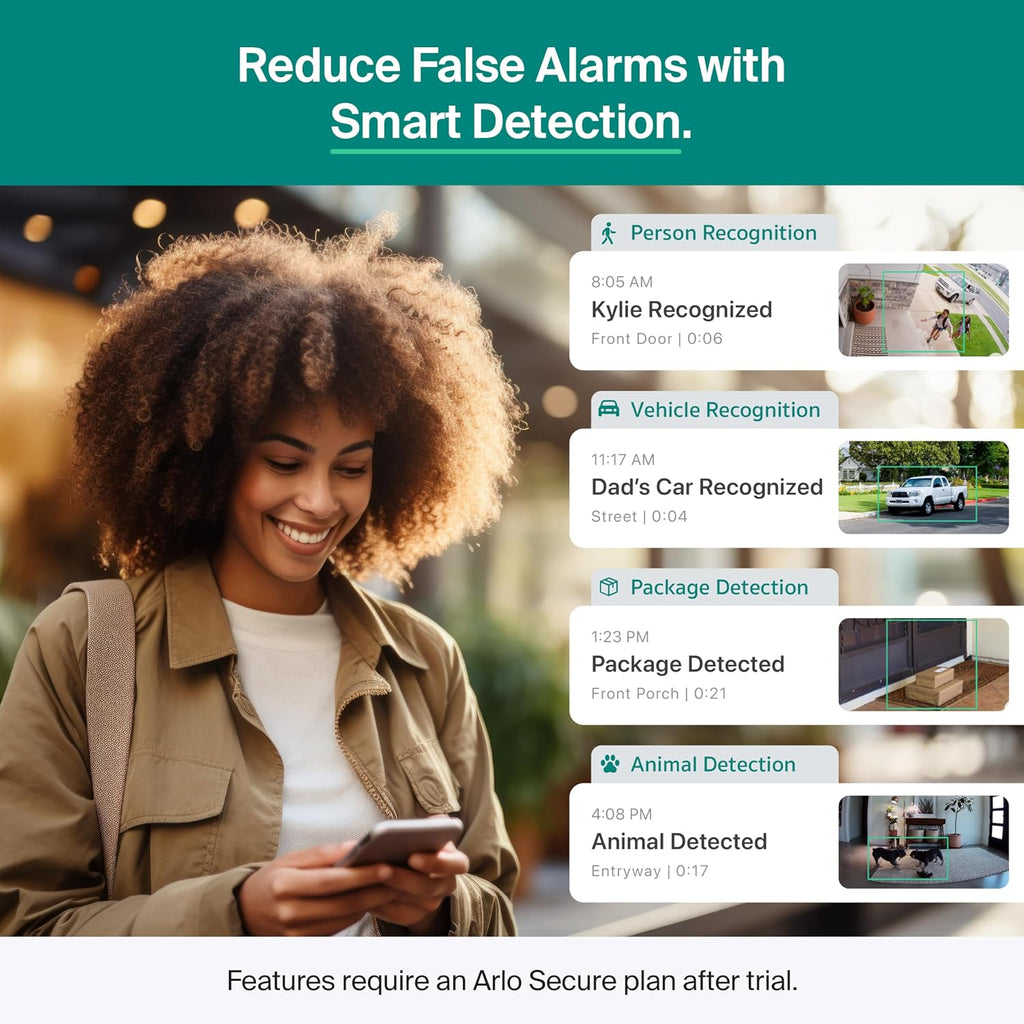 Arlo Essential Security Camera 2K (3rd Gen, 2025 Release) 5 Cam + 6 Months of Secure Plus Plan - Wireless Outdoor Camera, Battery Power, Person Recognition, Package Detection, Animated Preview, White