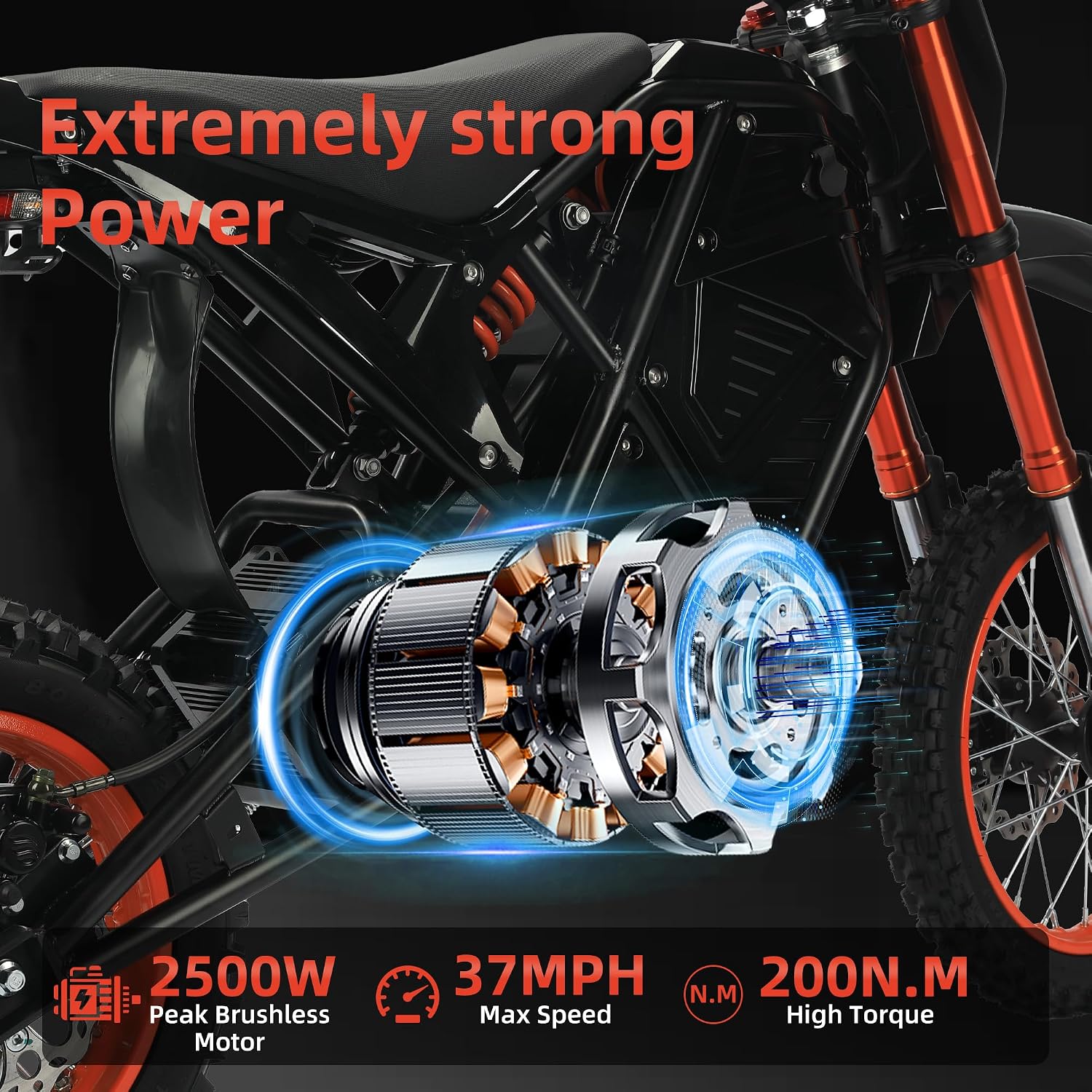 2500W Electric Dirt Bike for Teens & Adults - 37MPH Off-Road EBike, 48V 23AH Removable Battery E Bikes, 14'/12' Fat Tires Bicycle, Hydraulic Brakes Mountain Trail Motorcycle for Ages 13+