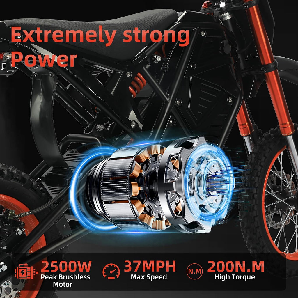 2500W Electric Dirt Bike for Teens & Adults - 37MPH Off-Road EBike, 48V 23AH Removable Battery E Bikes, 14'/12' Fat Tires Bicycle, Hydraulic Brakes Mountain Trail Motorcycle for Ages 13+