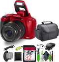 Minolta 64 Mega Pixels Auto Focus Digital Camera with 10x Optical Zoom, 4K Ultra HD Video and Macro Shooting, Bundle with 32 GB Memory Card + Vlogging Tripod + Cleaning kit + More Accessories - Red