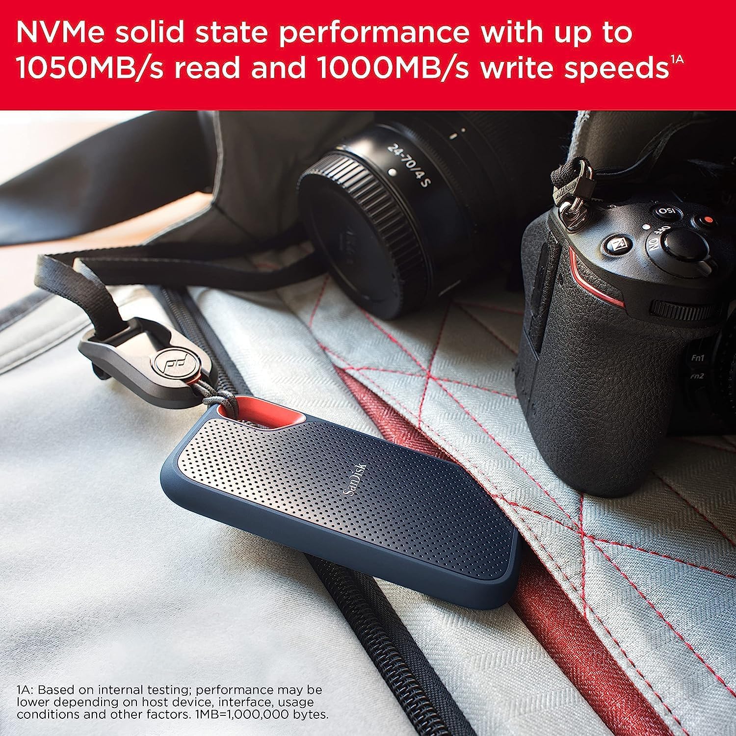 SANDISK 1TB Extreme Portable SSD (Old Model) - Up to 1050MB/s, USB-C, USB 3.2 Gen 2, IP65 Water and Dust Resistance, Updated Firmware - External Solid State Drive - SDSSDE61-1T00-G25