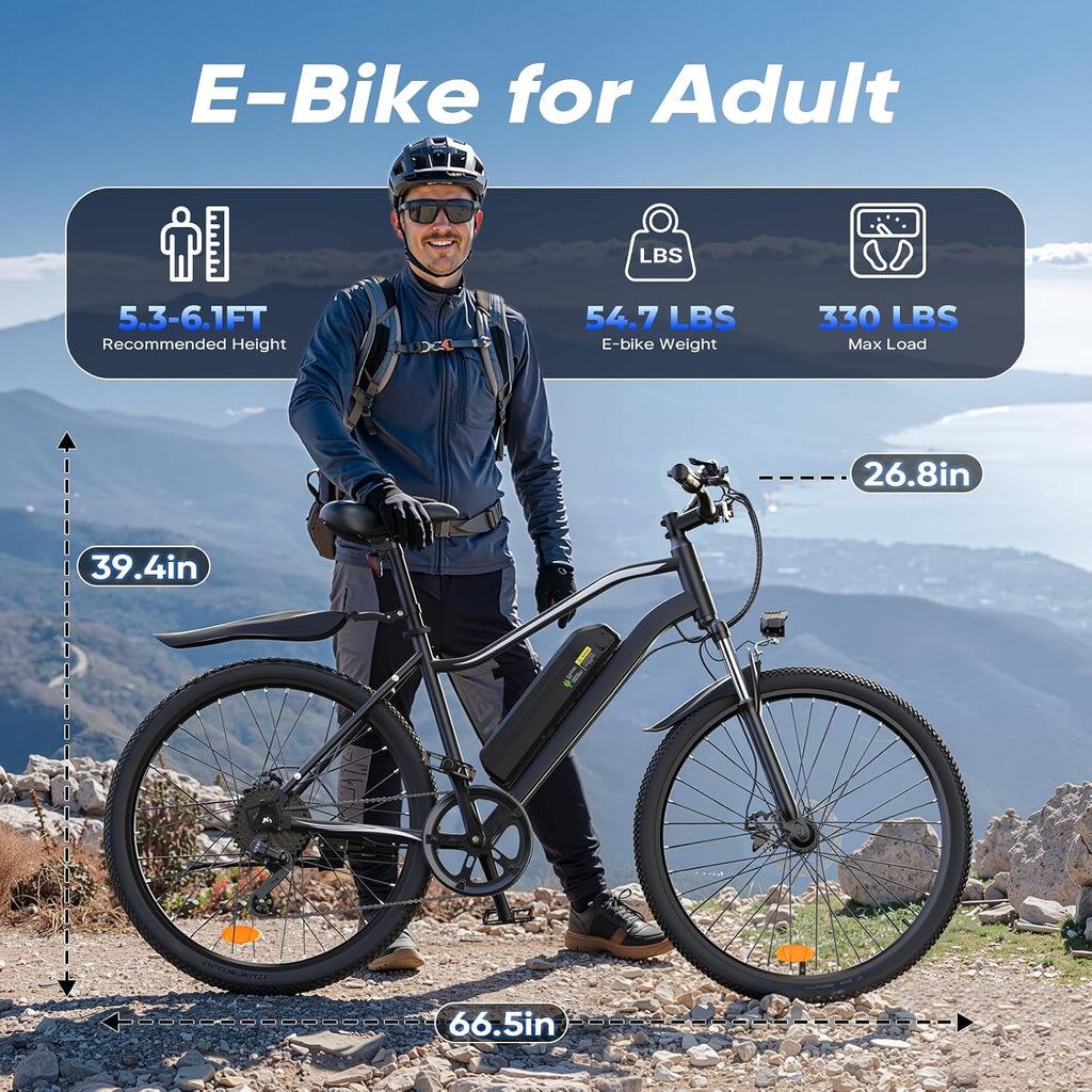 Electric Bike - Electric Bike for Adults, 1500w/1000W/750W Peak Motor, Up to 55 Miles, 20MPH EBike, 26'' Tires Lightweight E Bike for Commuting Mountain Road Sand