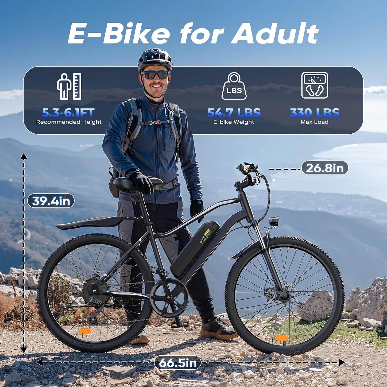 Electric Bike - Electric Bike for Adults, 1500w/1000W/750W Peak Motor, Up to 55 Miles, 20MPH EBike, 26'' Tires Lightweight E Bike for Commuting Mountain Road Sand