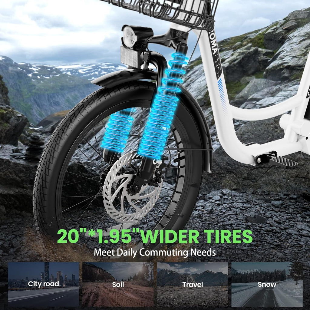 Caroma Peak 1200W/800W/500W/ Electric Scooter with Seat, 20' Off-Road Tires, 15/25/30Miles Range, 20MPH Top Speed, Adjustable Electric Scooter for Adults with Basket, Adults Ebike for Commuting