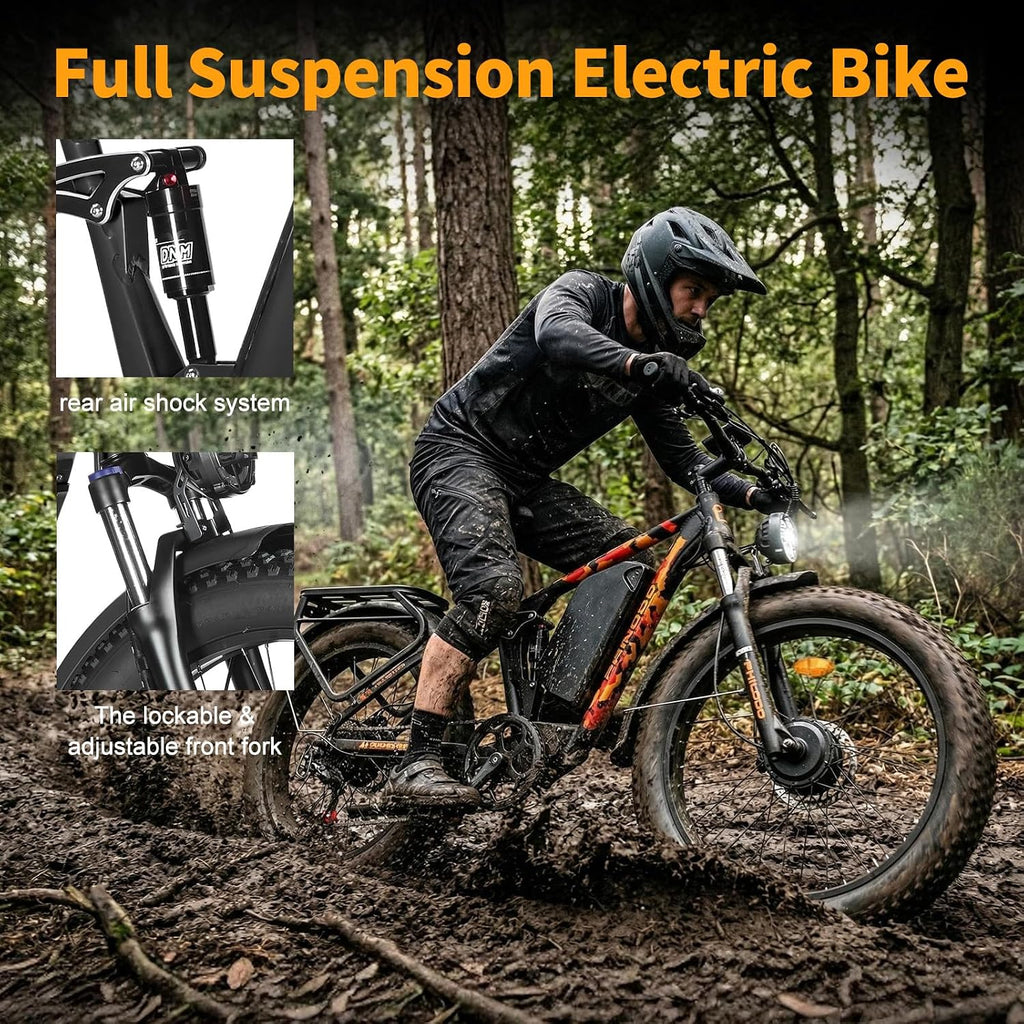 5000w Dual Motor E-Bike 60V Electric Bike for Adults,45 MiIe P-Hour Full Suspension Hydraulic Disc Brakes EBike,26/24x4 Fat Tires Mountain Bikes for All Terrain Snow/Sand