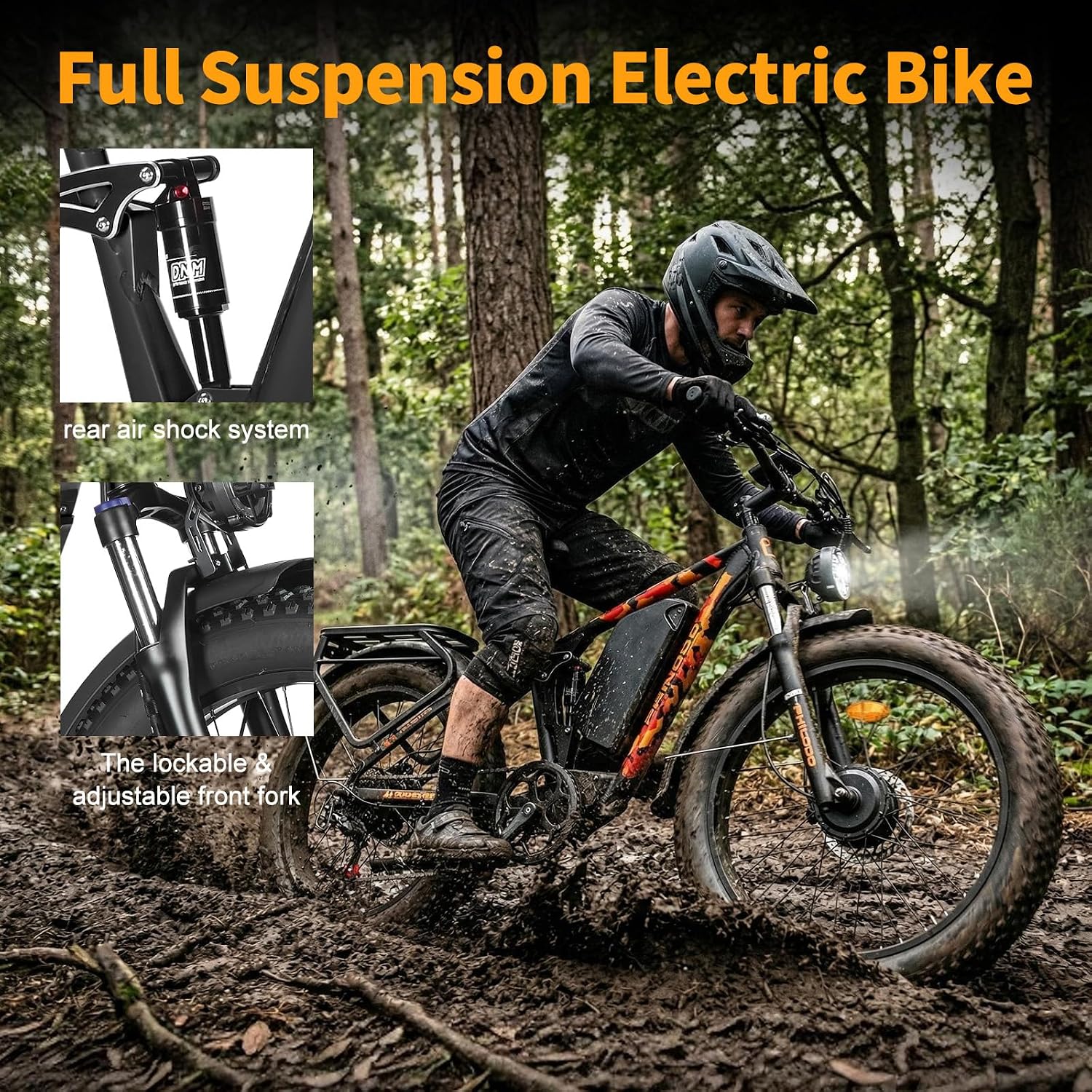 5000w Dual Motor E-Bike 60V Electric Bike for Adults,45 MiIe P-Hour Full Suspension Hydraulic Disc Brakes EBike,26/24x4 Fat Tires Mountain Bikes for All Terrain Snow/Sand