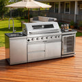 82-Inch 6-Burner Propane Gas Outdoor Grill Island, 85000 BTU Stainless Steel BBQ with Refrigerator, Granite Countertops, For Backyard BBQ, Silver