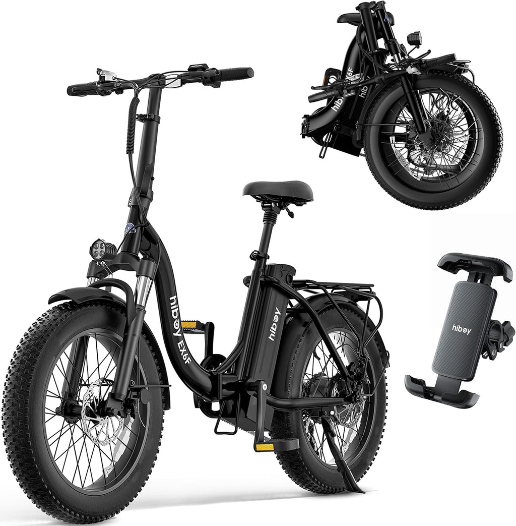 Hiboy EX6F Foldable Ebike for Adults, Built-in Phone Holder, 750W Peak, 20x4.0 Fat Tires, Removable 48V Battery, Hydraulic Fork, 7-Speed, Commuting/Outdoor