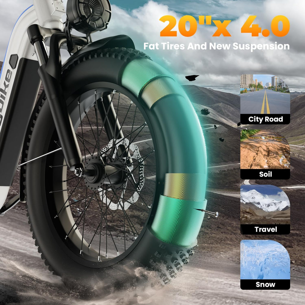 1500W Electric Bike for Adults,48V 20/25/60Ah Removable Battery Max Range 80Miles Electric Bicycle,20''×4' Fat Tire Ebike,Adult Electric Bicycles for Commute Beach Snow,E-Bike UL Certified