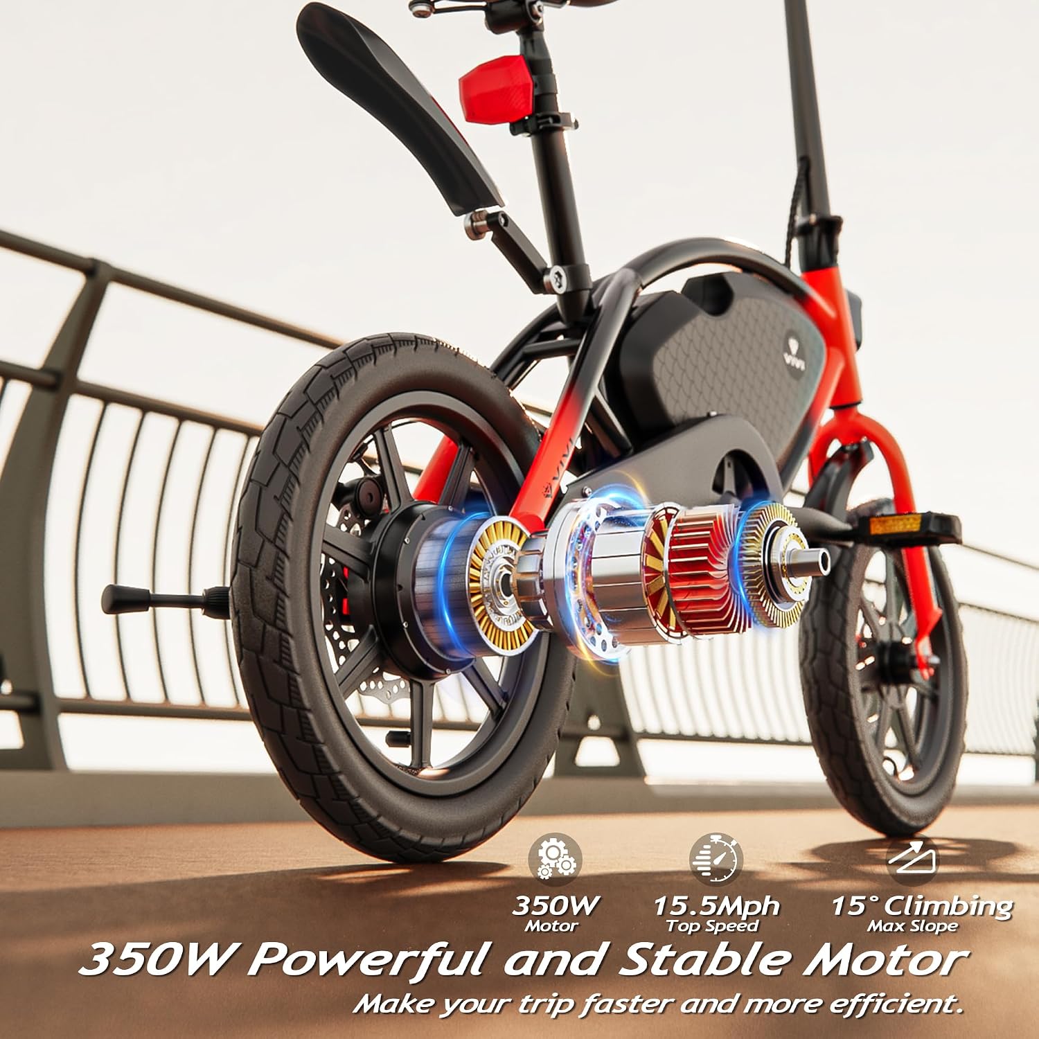 Vivi PONY01 Electric Bike, 14' Electric Bicycle for Adults and Teens Peak 500W Motor 48V 374.4WH Battery, Max 40 Miles Range(Pedal-Assist) & Top 20 Mph, Cruise Control, SGS Certified to UL2849
