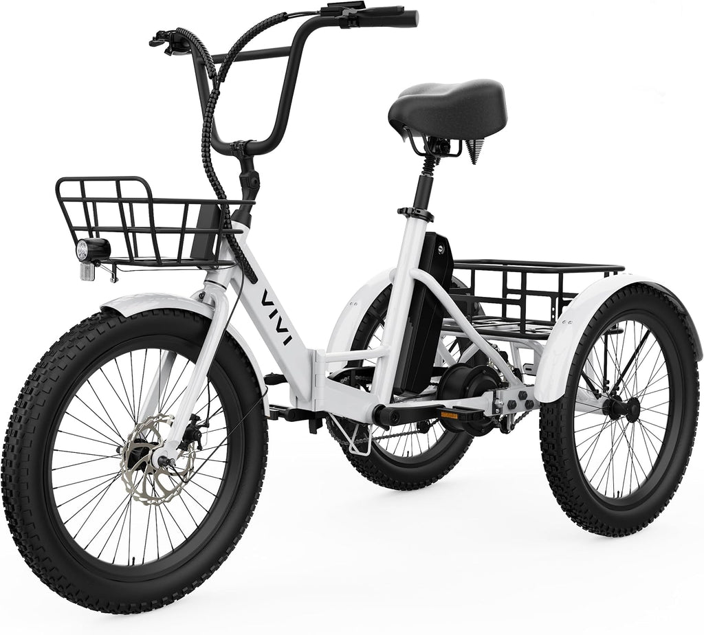 Vivi T01 20' x2.6 Fat Tire Electric Tricycle for Adults, 750W Peak 20'' Folding 3 Wheels Electric Bike, 95% Pre-Assembled, Speed Differential, 15.5MPH Eletric Trike with Bracket