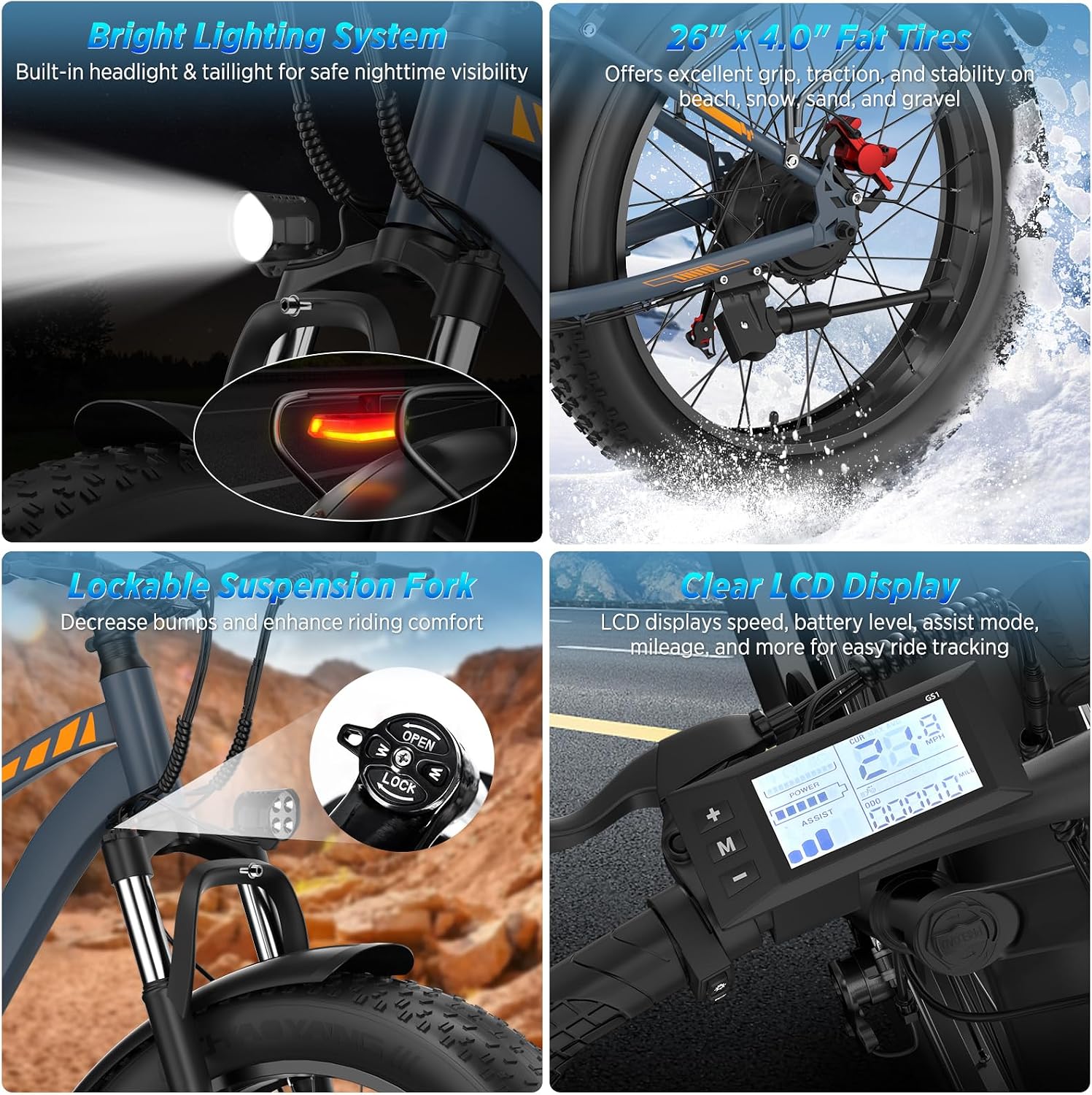 Electric Bicycle for Adults, 1500W Peak Motor 30 MPH 60 Miles Fat Tire E Bike with 48V 18.2Ah Removable Battery 26' Electric Bike Hydraulic Disc Brake and 7-Speed Motorcycle,UL 2849 Certified