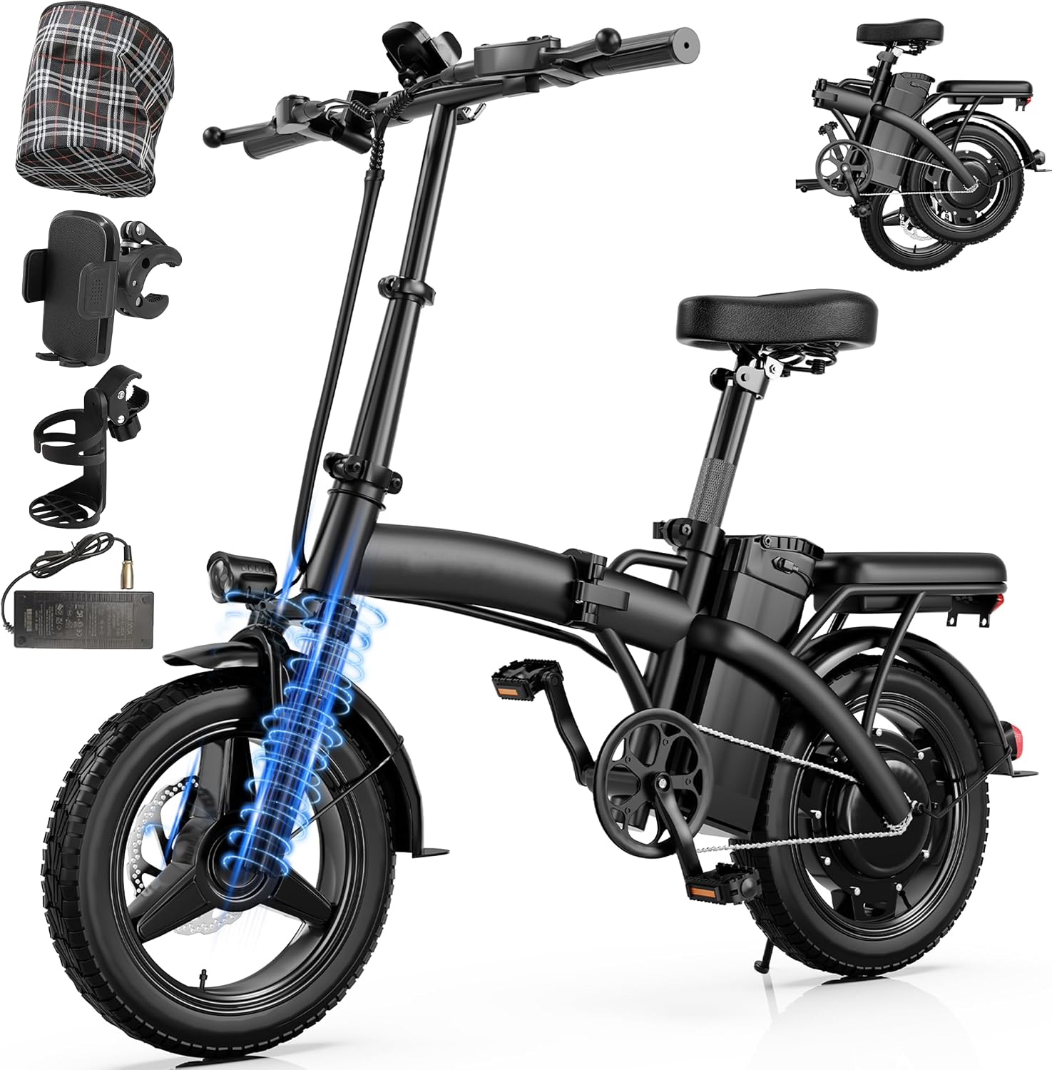 Folding Electric Bike for Adults and Teens, 350W Peak Motor, 19.88MPH E Bikes, 35 Miles PAS Range, 48V Battery, 14' Foldable Mini Commuting Electric Bicycle, UL 2849 Certified, 3-Level Pedal Assist