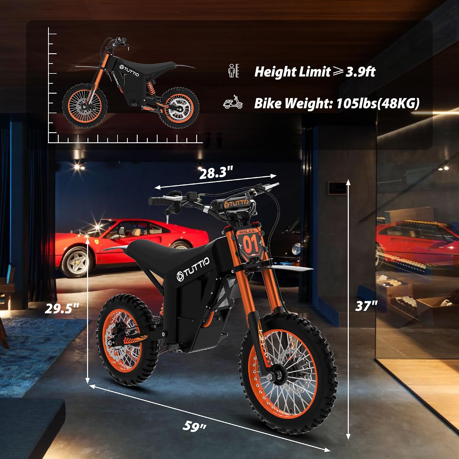 Tuttio Electric Dirt Bike Teens Adults 2000W/3000W 220NM 37MPH Electric Bike 48V 21AH Removable Battery with Hydraulic Brakes (21AH Dirt Bike)