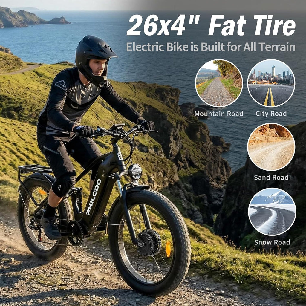 5000w Dual Motor E-Bike 60V Electric Bike for Adults,45 MiIe P-Hour Full Suspension Hydraulic Disc Brakes EBike,26/24x4 Fat Tires Mountain Bikes for All Terrain Snow/Sand