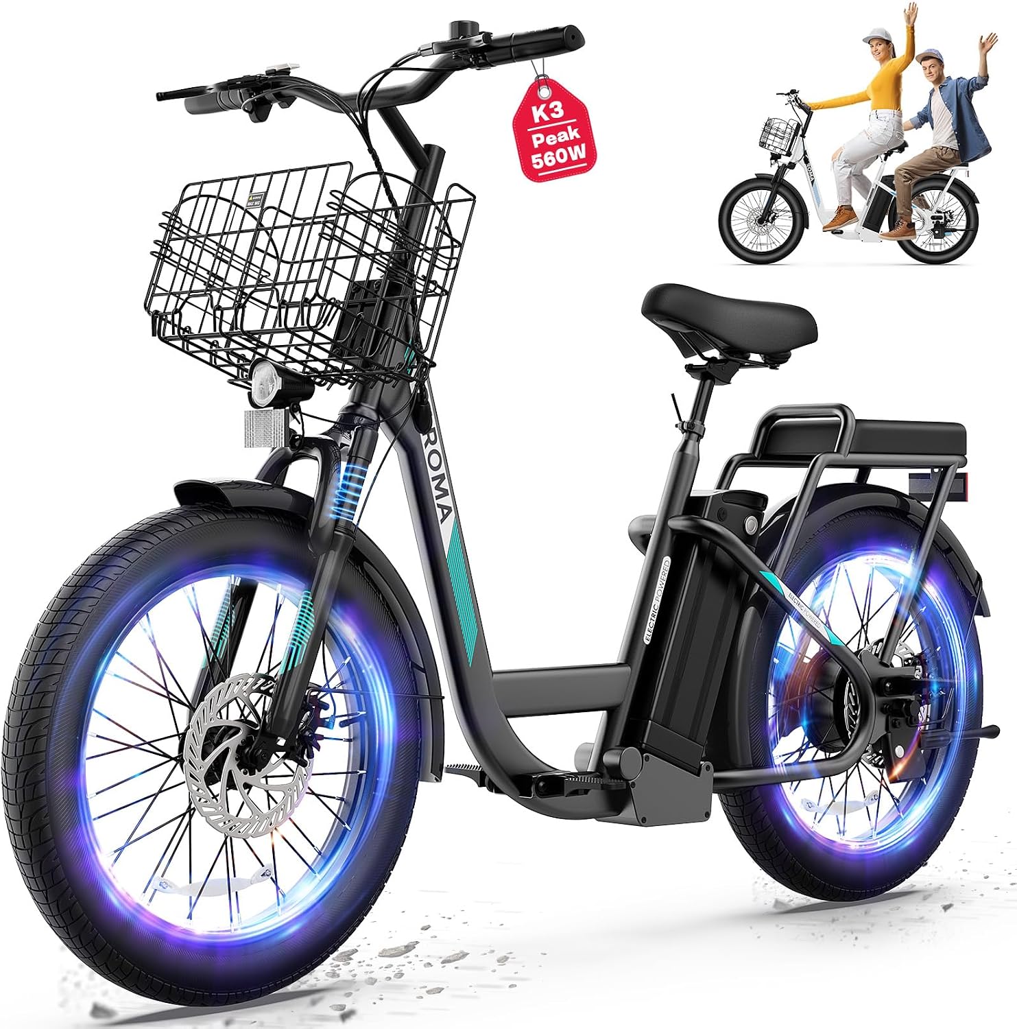 Caroma Peak 1200W/800W/500W/ Electric Scooter with Seat, 20' Off-Road Tires, 15/25/30Miles Range, 20MPH Top Speed, Adjustable Electric Scooter for Adults with Basket, Adults Ebike for Commuting