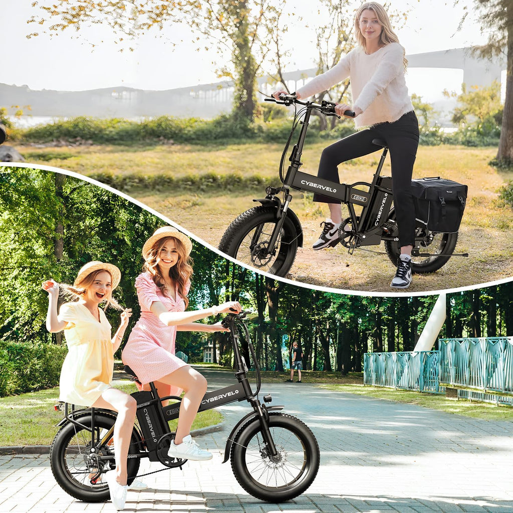Cybervelo 750W Folding Electric Bike,48V 20AH Removable Battery EBike,20MPH,80 Miles Max Range Electric Bike for Adults, 20' Fat TireFoldable ebike, Adult Electric Bicycles