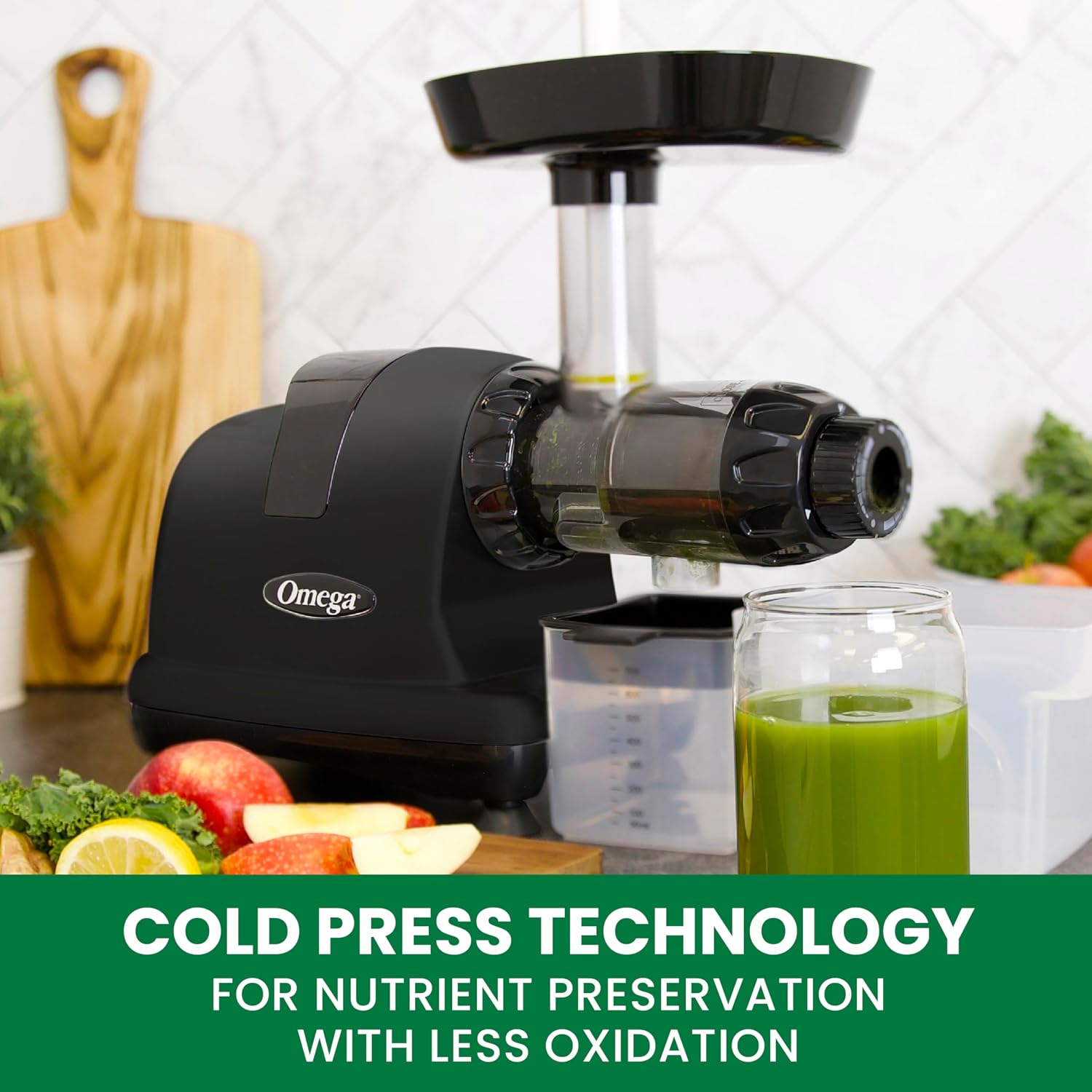 Omega Cold Press Juicer Machine, All-in-One Nutrition System for Vegetable and Fruit Juice, Nut Butter, Baby Food, Pasta and Sorbets, Triple-Stage 80-RPM Slow Masticating Juicer, 200-Watts, Black