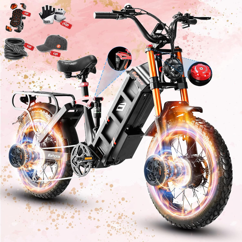 eAhora 2026 Juliet Pro 2 43-31Mph Electric Bike for Adults 5400W Dual Motor Ebike 60V/70Ah 48V/60Ah 200+Miles Long Range Electric Bicycle 20' Fat Tires Full Suspension Electric Mountain Bike