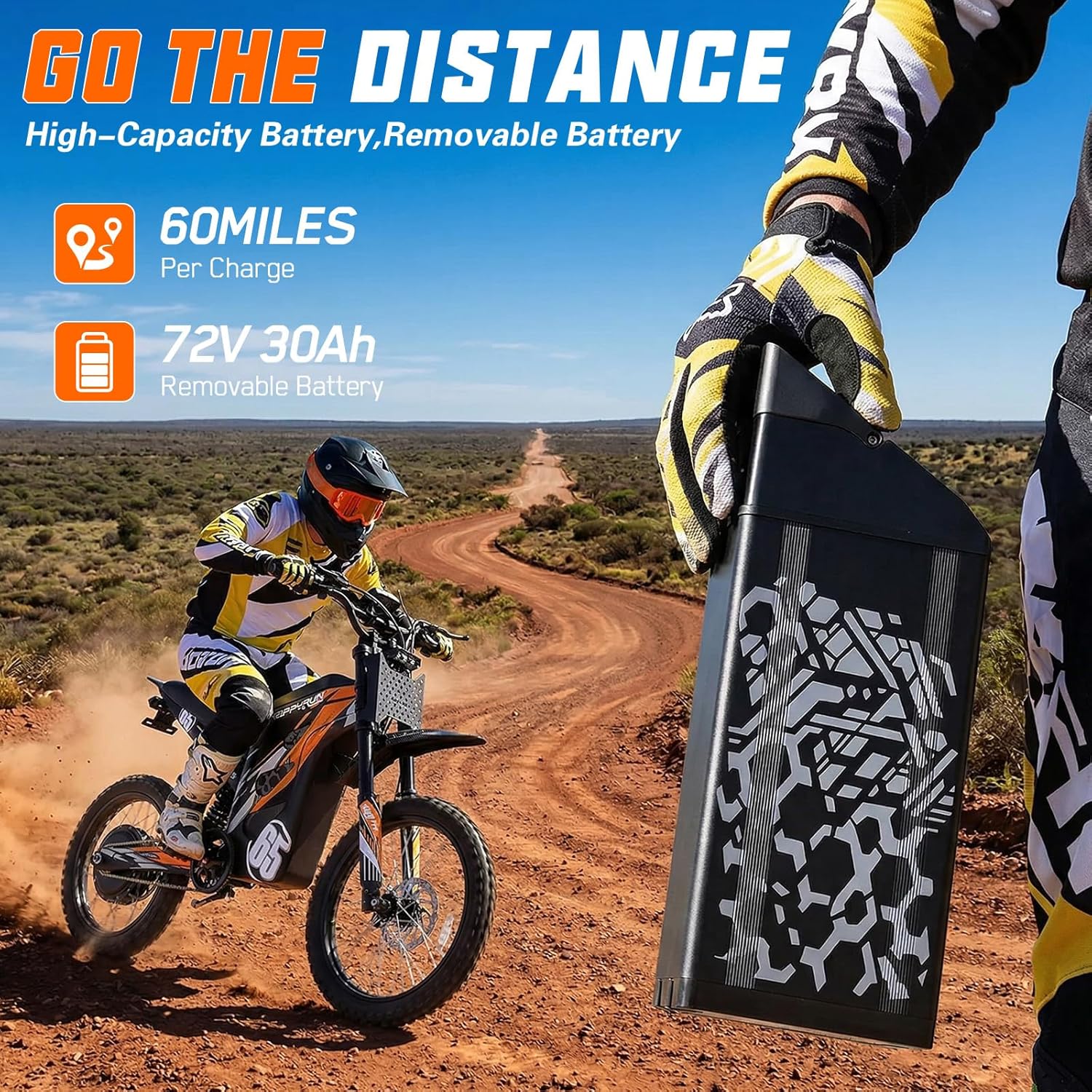 HAPPYRUN G300 Pro Electric Dirt Bike for Adults, 72V 30Ah Battery, 6500W Motor, 50 MPH Speed, 70 Mile Range, 350 Lbs Load Capacity, Hydraulic Brakes