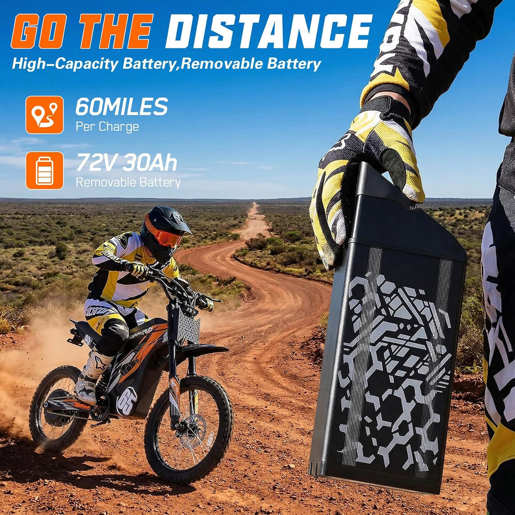 HAPPYRUN G300 Pro Electric Dirt Bike for Adults, 72V 30Ah Battery, 6500W Motor, 50 MPH Speed, 70 Mile Range, 350 Lbs Load Capacity, Hydraulic Brakes