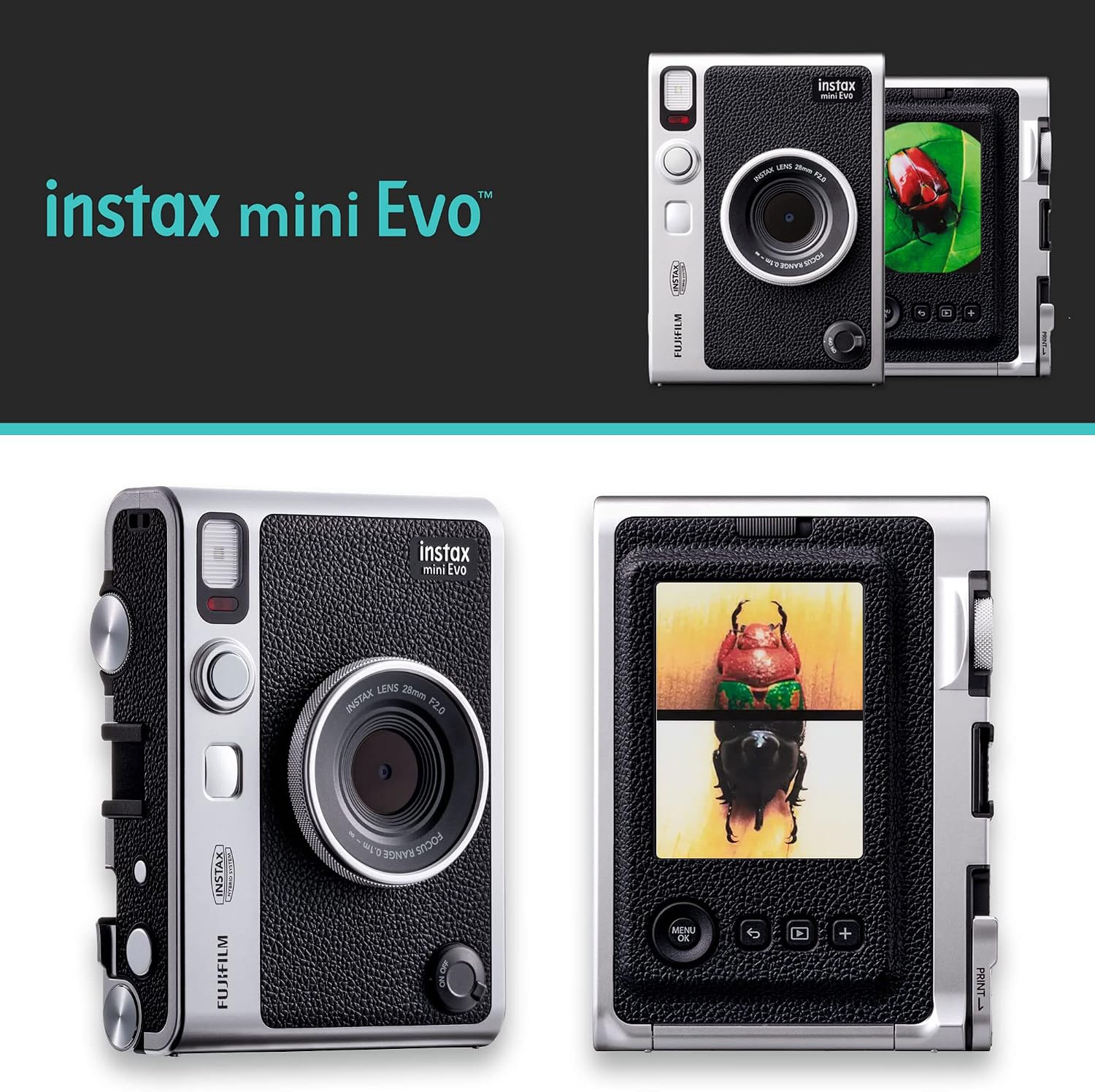 Fujifilm Instax Mini EVO Hybrid Instant Camera Bundle with Case Compatible with Fujifilm Instax Mini EVO + Fujifilm Instax Mini Twin Pack Instant Film (16437396) (Black)
