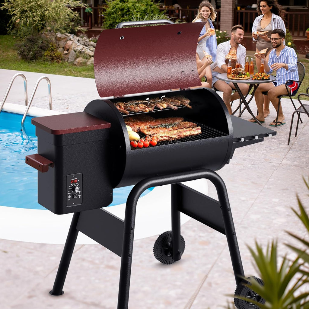 Jocoevol Pellet Smoker Grill Wood Pellet grill Electric Bbq Grills for Outdoor with Auto Feed & Pid Temperature Control 180-425°F, 456 Sq.In Cook Area, 6-In-1 Bbq Grill & Rain Cover For Backyard