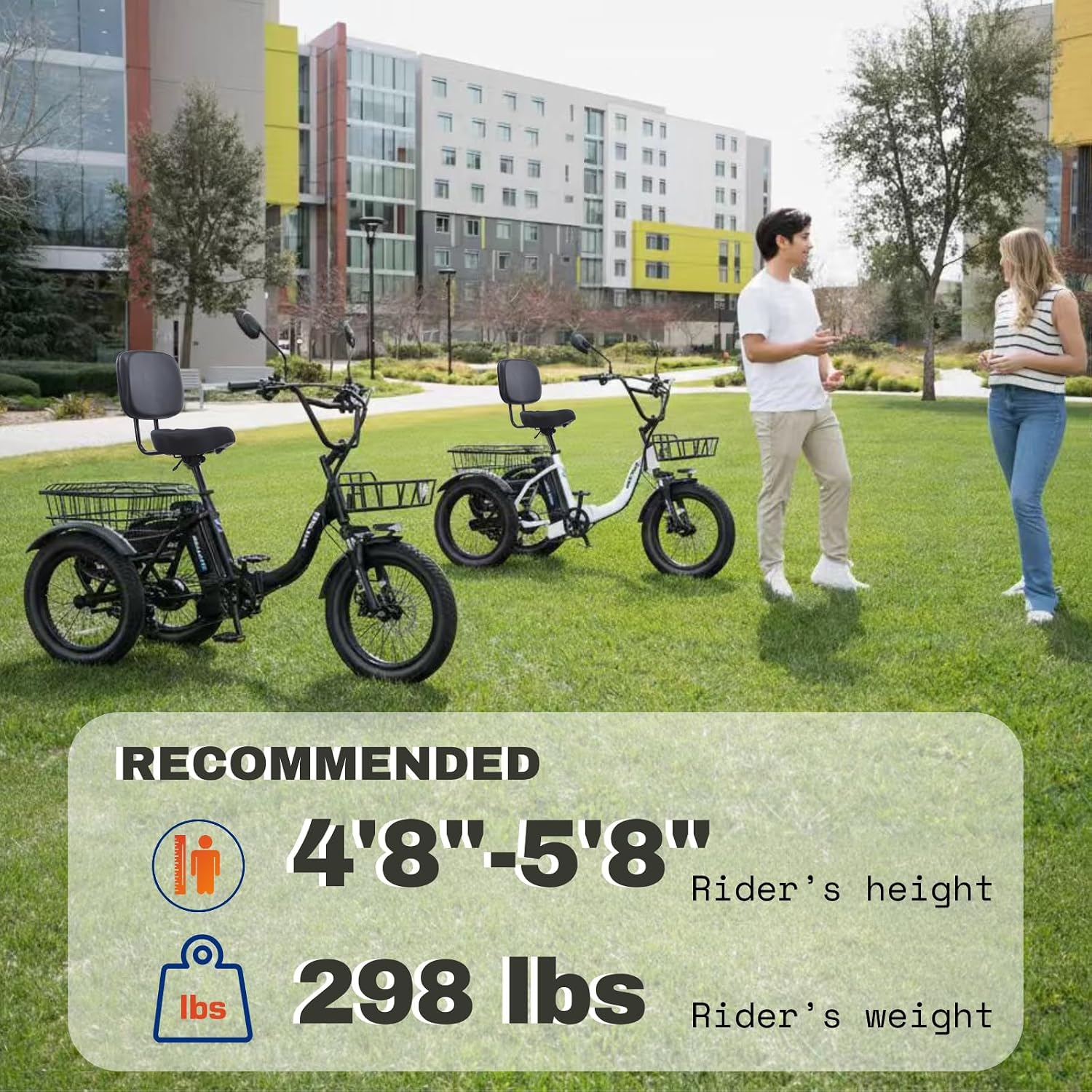 NARRAK Electric Tricycle for Adults,Fat Tire Folding Electric Trike,3 Wheels Electric Bicycle Bikes, Peak 700W/1100W Step-Thru Etrike with Removable Battery and Large Basket
