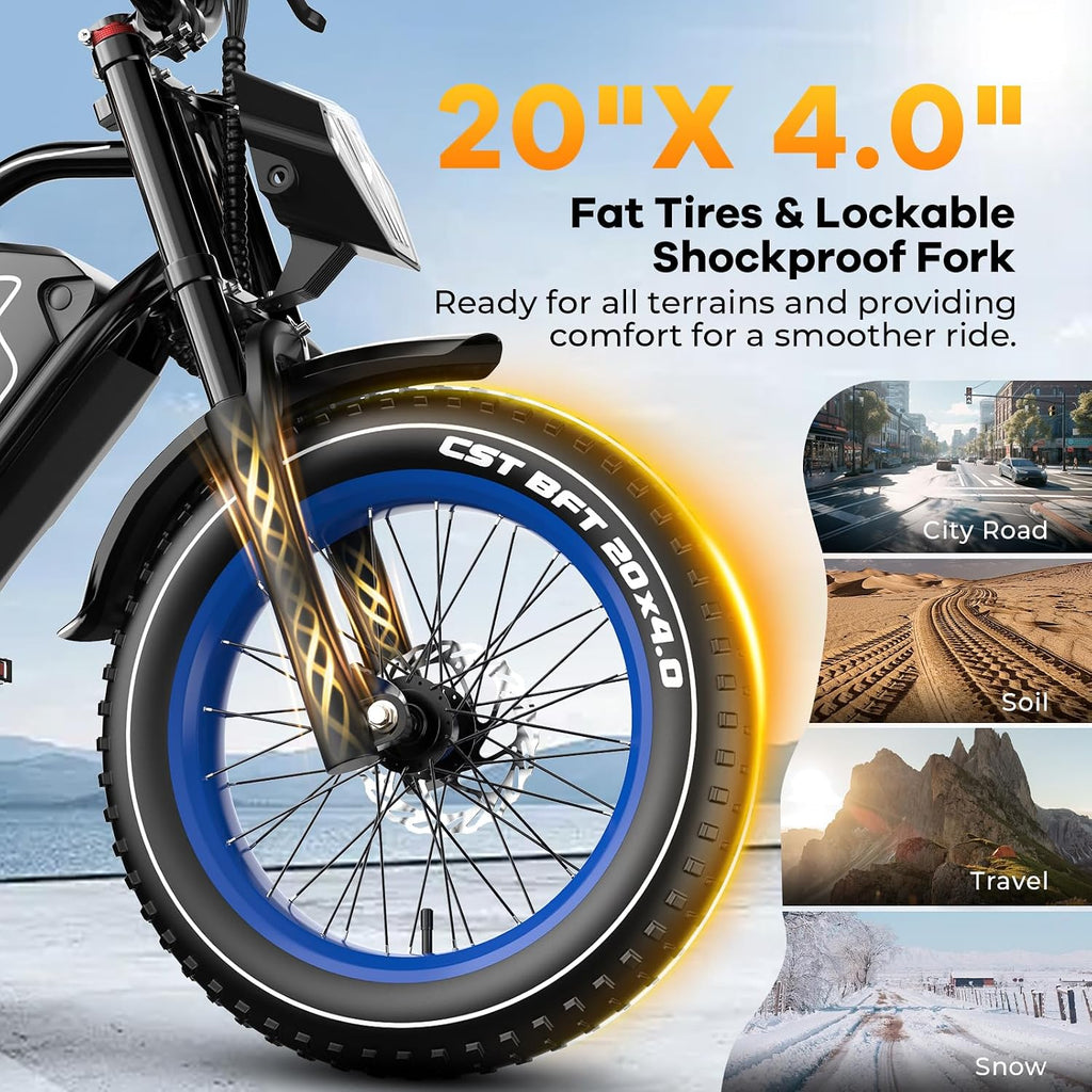 1500W Electric Bike for Adults,48V 20/25/60Ah Removable Battery Max Range 80Miles Electric Bicycle,20''×4' Fat Tire Ebike,Adult Electric Bicycles for Commute Beach Snow,E-Bike UL Certified