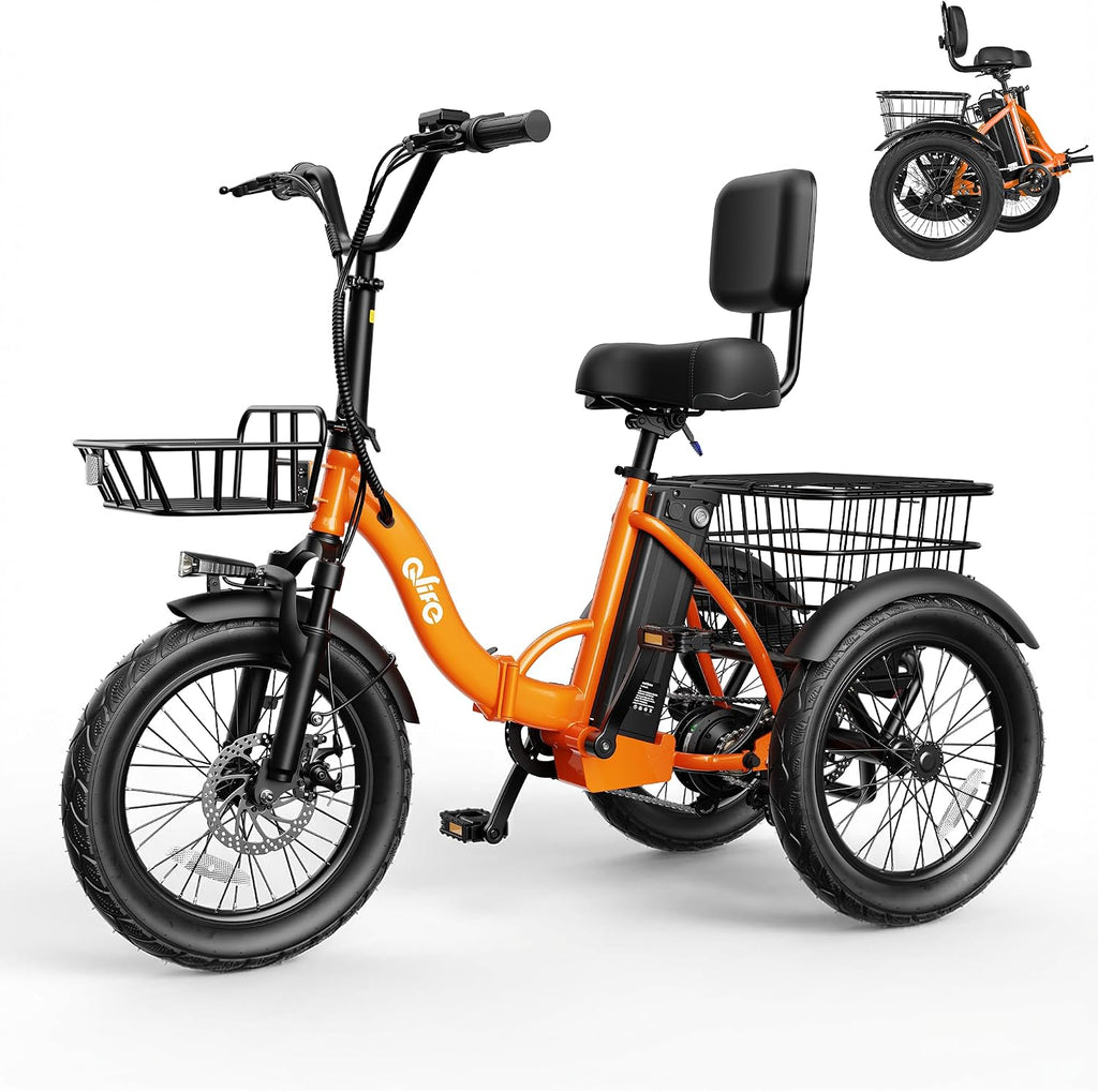Qlife Triker Electric Bike, 1200W Brushless Motor Folding Trike Ebike, 48V10.4AH Removable Battery, 3 Wheel Electric Bicycle, 18 Tire Tricycle for Adults