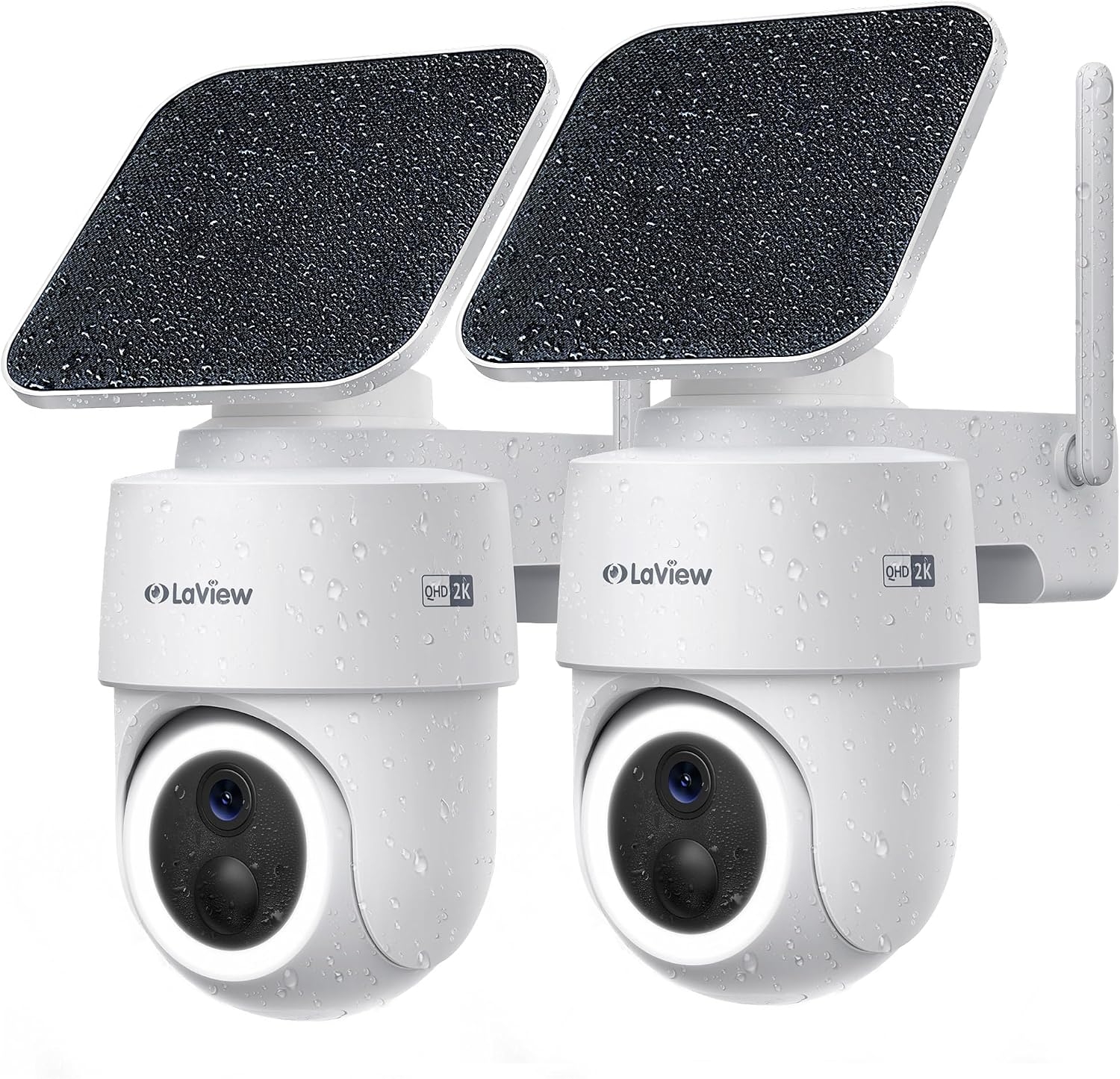 LaView 2K 3MP Solar Security Cameras Wireless Outdoor, Cameras for Home Security, 360° Pan & Tilt Rechargeable Battery Outdoor Camera, IP65, Color Night Vision, Two-Way Audio, Work with Alexa(2 Pack)