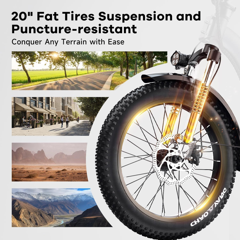 EUYBIKE Folding Electric Bike for Adults with Peak 1000W Motor, 48V 20AH Battery up to 80 Miles, 20' Fat Tire All Terrain Ebike, Front Suspension 7-Speed Commuter E Bike, Step-Thru, UL Certified