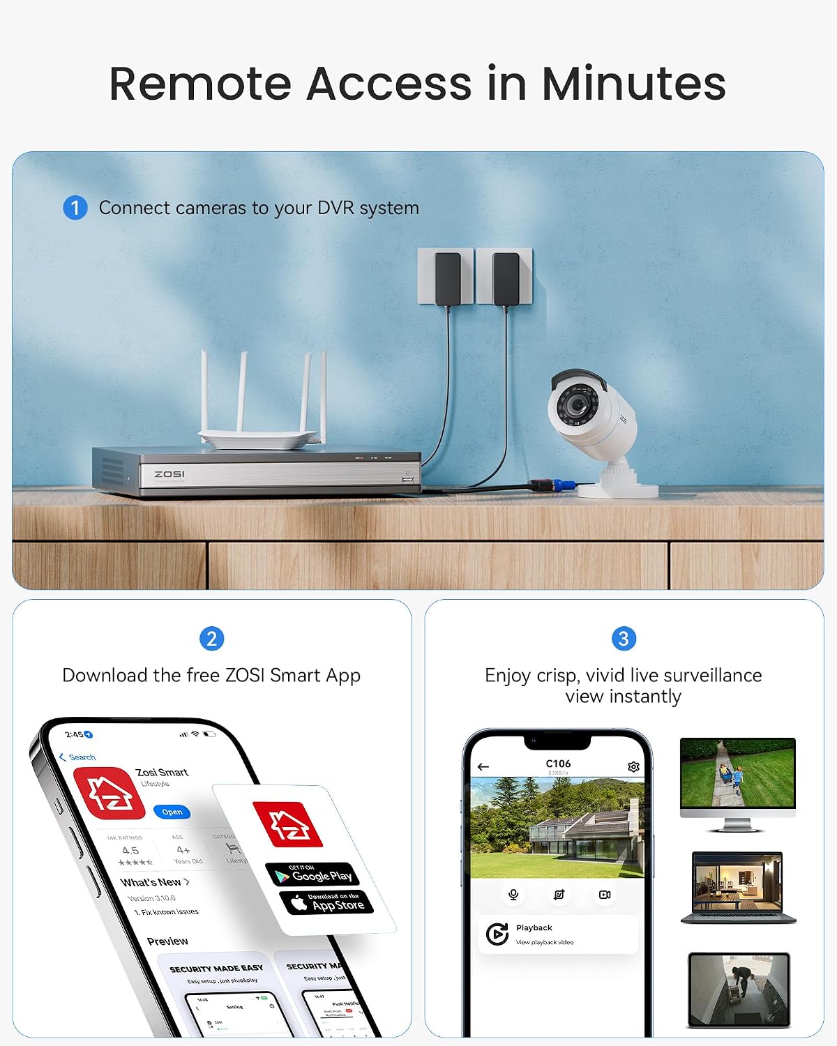 ZOSI H.265+ 16CH Security Camera System with AI Human Vehicle Detection, 16CH DVR with 4TB HDD for 7/24 Record, 16 x 1080p CCTV Camera Outdoor Indoor with 80ft Night Vision, 90°Wide Angle