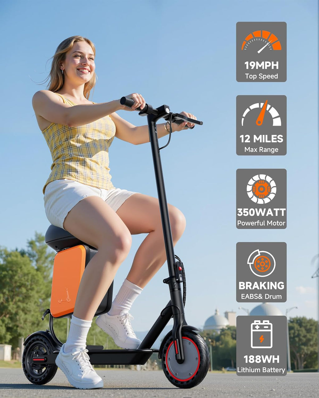 Electric Scooter, 350W-500W Motor, 19 MPH to 22MPH, 15-41 Miles Range, Dual Suspension, Dual Braking, App Control, Foldable Commuter E Scooter for Adults and Teens