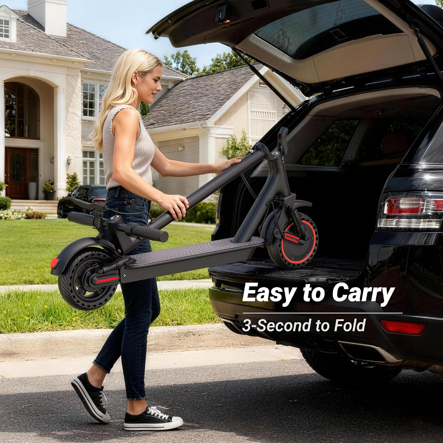 Electric Scooter, 350W-500W Motor, 19 MPH to 22MPH, 15-41 Miles Range, Dual Suspension, Dual Braking, App Control, Foldable Commuter E Scooter for Adults and Teens