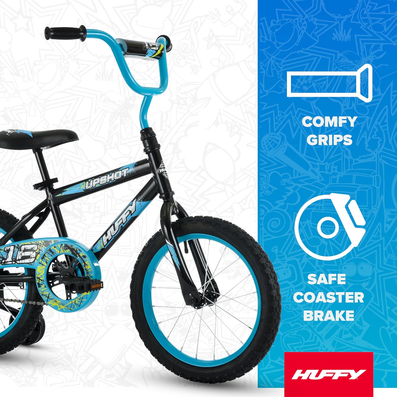 Huffy Upshot 12/16/20 Inch Boy's Bike for Kids, Multiple Color Options Available, Removable Training Wheels, BMX Design, Designed for Growth, Durable Construction, EZ Build Assembly