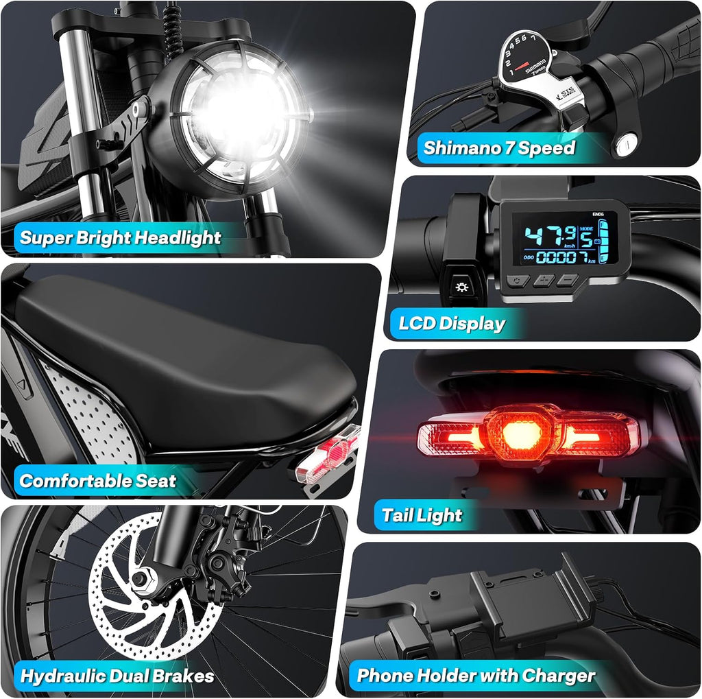 YVY Electric Bike for Adults: 1000W-3000W High Power Dual Motor for Powerful Hill Climbing, UL2849 Certified 20' Fat Tires All-Terrain eBike, Multiple Battery & Long Range Options
