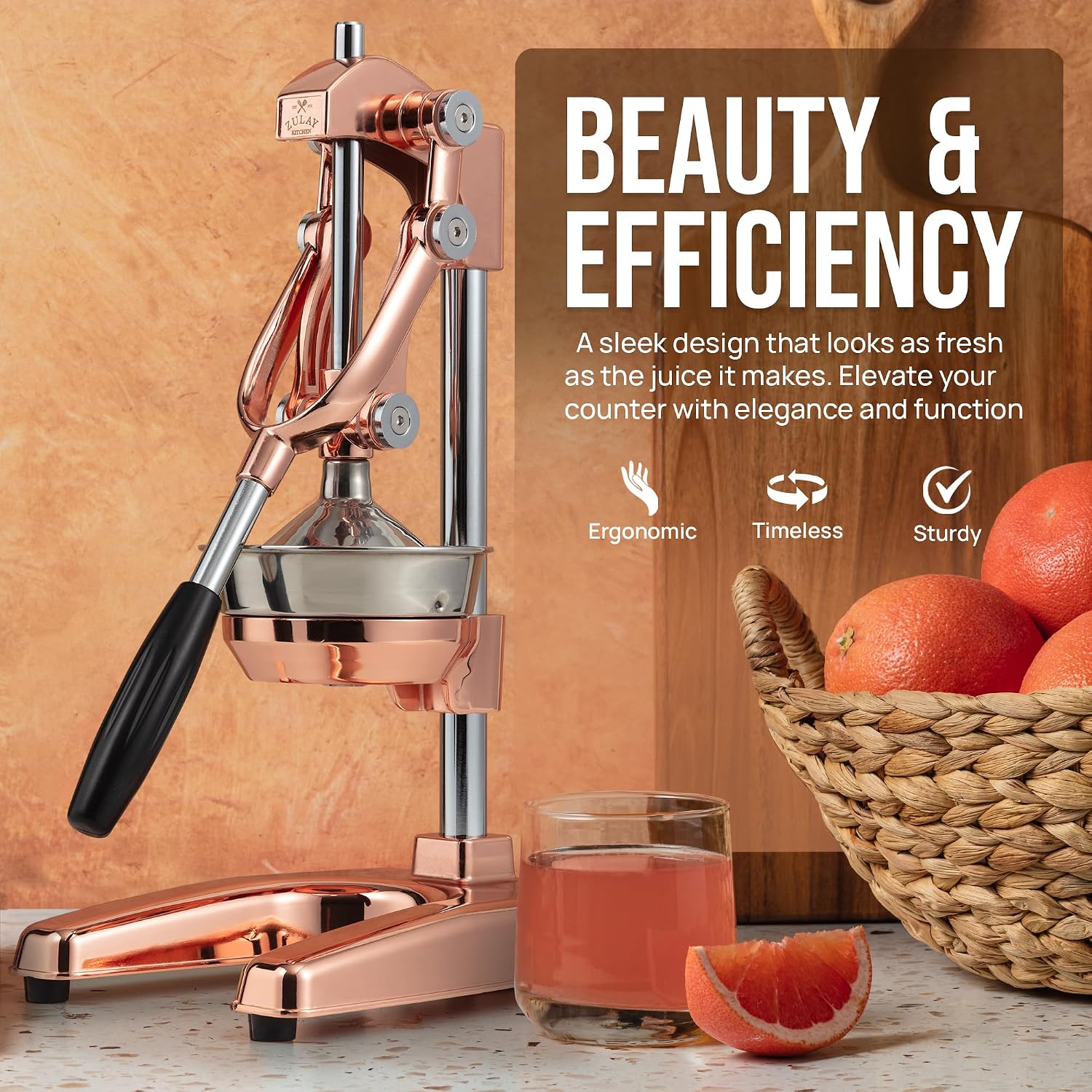 Zulay Professional Citrus Juicer - Premium Manual Citrus Press and Orange Squeezer - Metal Lemon & Lime Squeezer - Extra Tall Heavy Duty Cast Iron Manual, Rose Gold