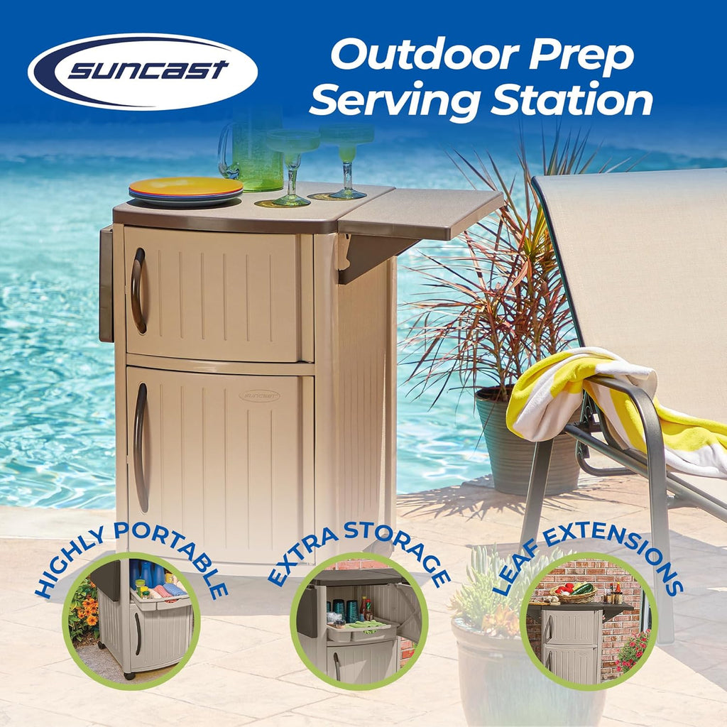 Suncast Outdoor Grilling Prep Station Table with Storage, Taupe/Brown