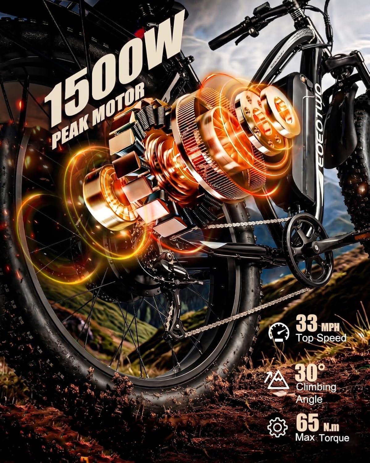 Electric Bike for Adults,1500W Peak Motor E Bikes, 26' Fat Tire Electric Bicycle, 28+ MPH 60 Miles Electric Mountain Bike, Removable Battery, Dual Brake, 7 Speed