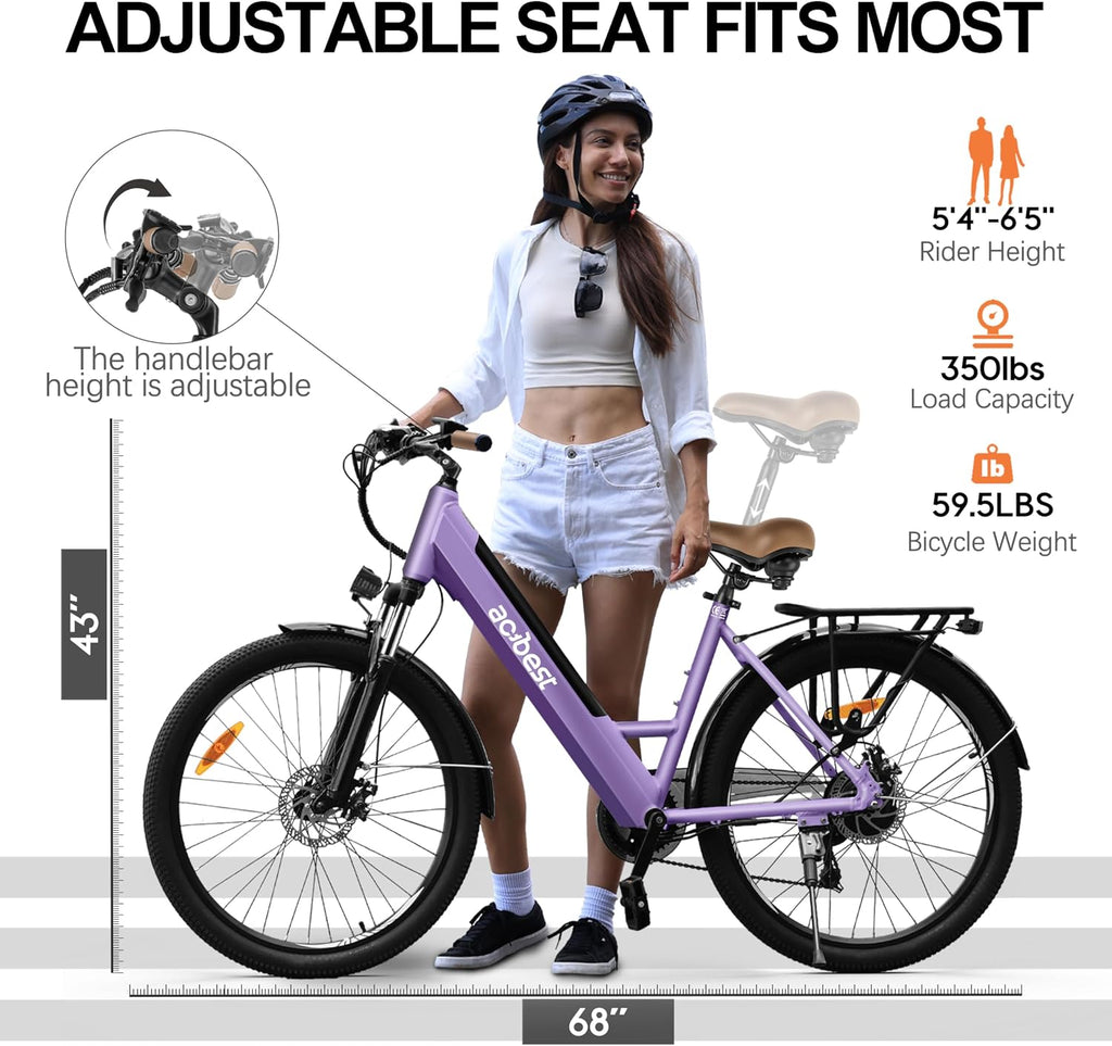 ACTBEST Core Electric Bike for Adults - 468Wh Removable Battery, 26 inch Step Thru Electric Bicycle, Peak 750W Brushless Motor Cityrun Ebike, with 7 Speed, Up to 50 Miles