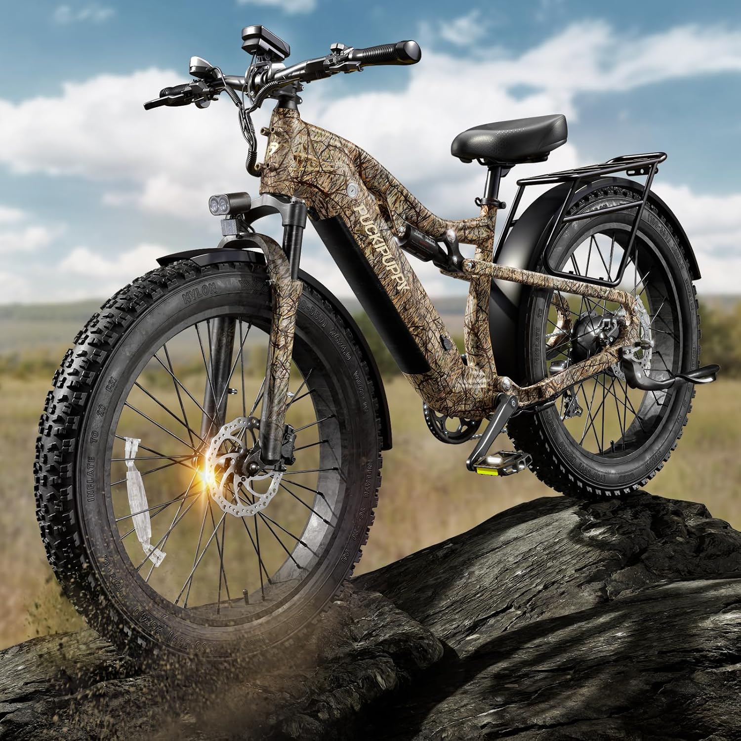 PUCKIPUPPY Electric Bike for Adults 1350W Peak, 28 MPH, 48V 20AH Battery Ebike, 26'x4' Fat Tire Full Suspension Electric Mountain Bike, 80 Miles Range, 8 Speed, Torque Sensor (Labrador Pro)