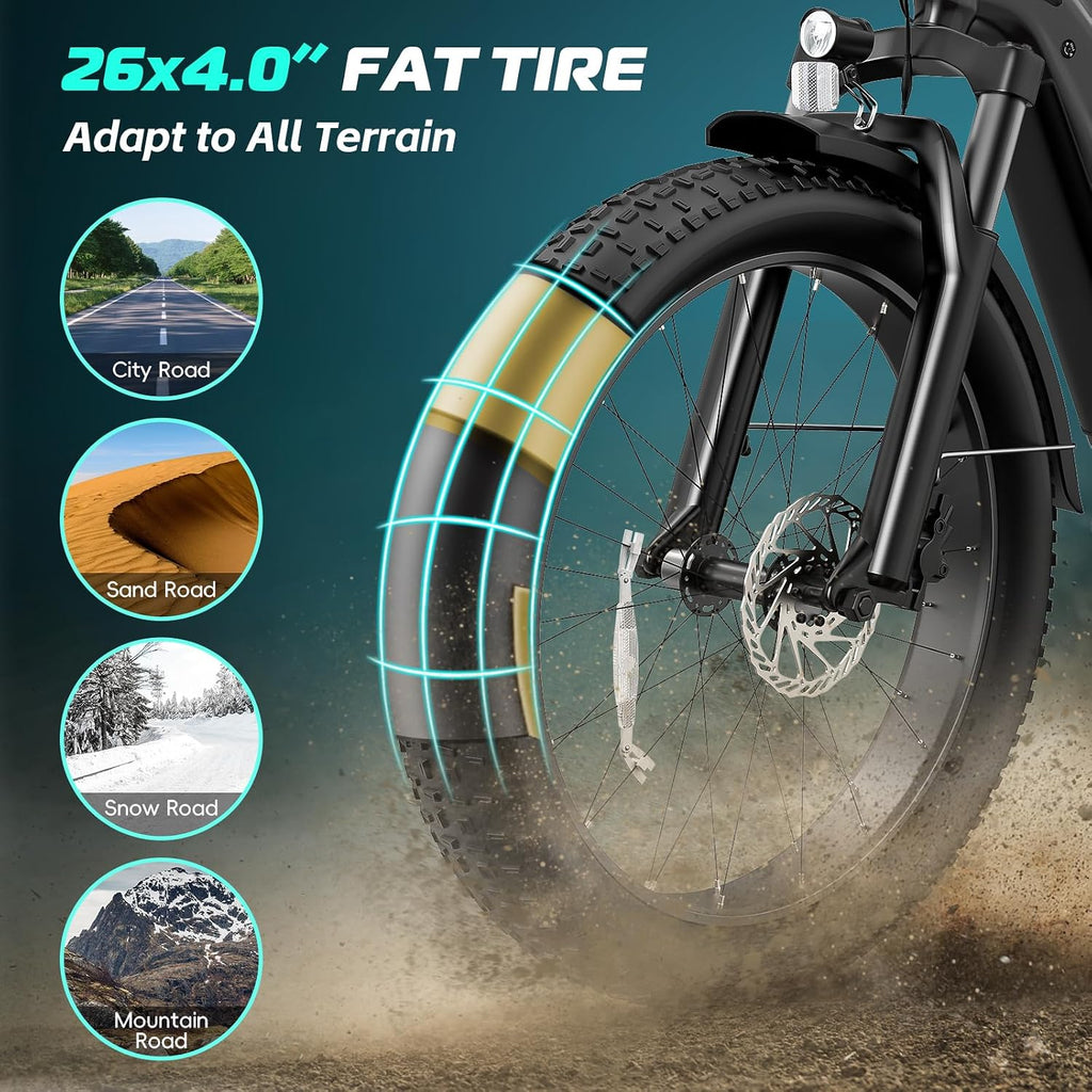 Vivi ACE01 Electric Bike for Adults,26' x 4.0 Fat Tire Ebike,750W Peak Motor Torque Sensor Electric Mountain Bike,20MPH Electric Bicycle with 48V 15AH Battery,Hydraulic Brake,SGS Certified to UL2849