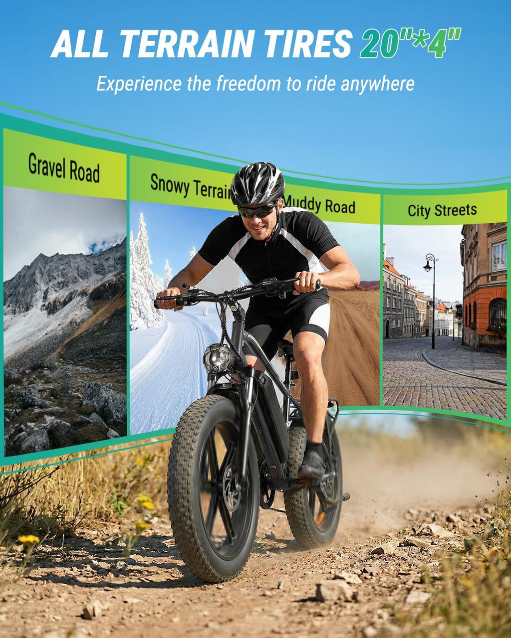OUXI Electric Bike for Adults, 1000W Peak Electric Mountain Bicycle 48V13Ah Removable Battery, 20″ Fat Tire Ebike with Adjustable Seat, Rear Rack, UL 2849 Certified