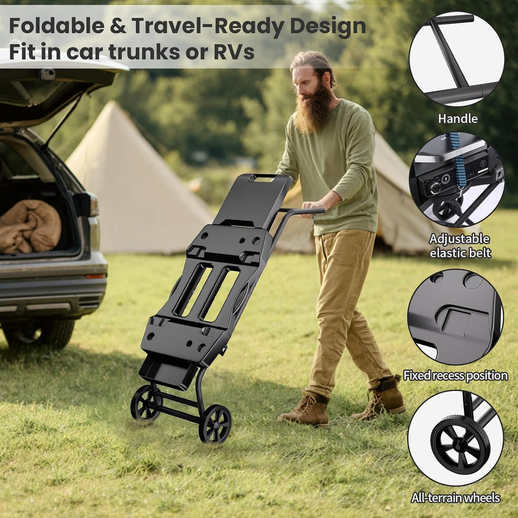 GRISUN Foldable Grill Table Stand for Ninja Woodfire Outdoor Grill（OG700/701/751), Portable Camping Table for Blackstone 22', Portable BBQ Stand with 2 Wheels, Side Table & Storage Basket